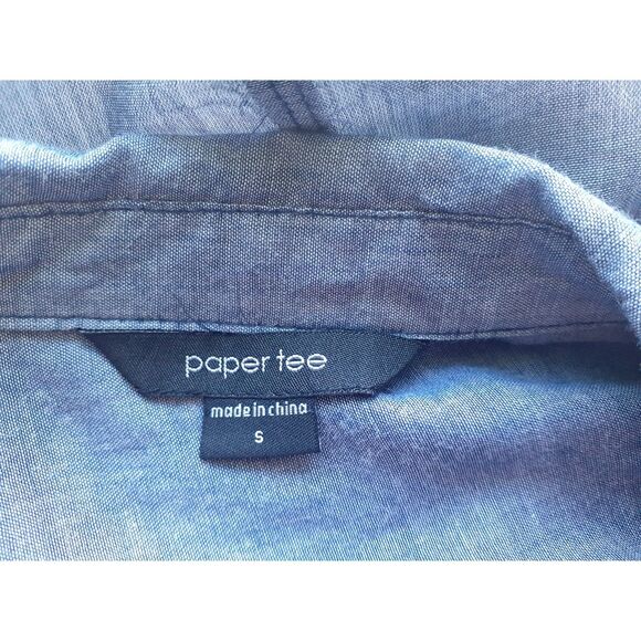 Paper Tee 100% Cotton Light Chambray Drawstring Waist Button TShirt Tunic Dress - Picture 10 of 12